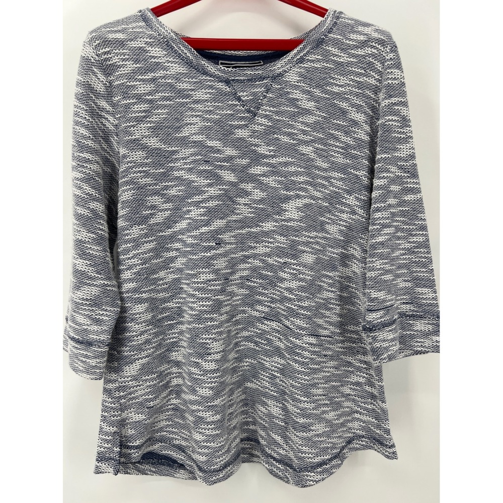 Karen Scott Sport Blue White Marled Knit 3/4‎ Sleeve L Top Resortwear Beach